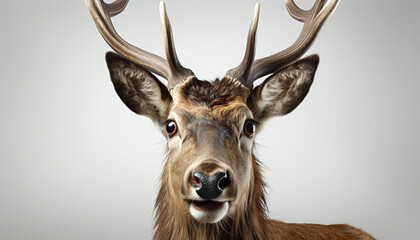 Fototapeta premium Close up portrait of a cute deer, looking at camera generated by AI