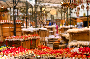 Traditional Easter market with colorful and painted easter eggs in Vienna Austria - obrazy, fototapety, plakaty