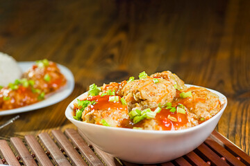 Chinese-style meatballs in sweet and sour sauce