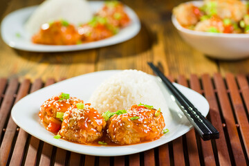 Chinese-style meatballs in sweet and sour sauce
