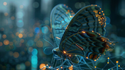 Butterflies with futuristic tech wings surveillance masters in a modern science world