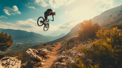 Gravity-Defying Bike Rider on Rocky Trail