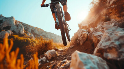 Dynamic Bike Jump: Rider Ascending Over Rough Terrain