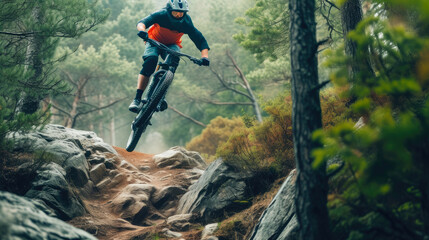 Obraz premium Airborne Cyclist Conquering Nature's Obstacles