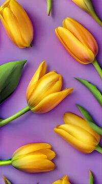 yellow tulips pattern on a bold purple background for spring