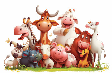 Friendly Farm Animals Gathering, Ideal for Kids' Educational Books, Games, and Agricultural Awareness Campaigns