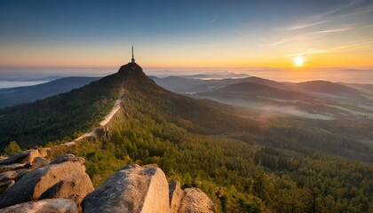 the top of prad d mountain in the czech republic during sunrise - obrazy, fototapety, plakaty