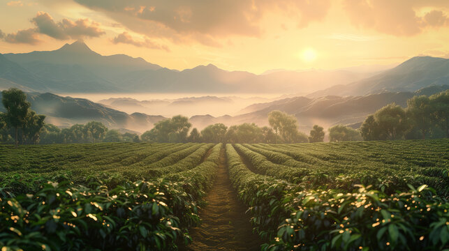 AI Generated Image: Coffee Plantation at Sunrise