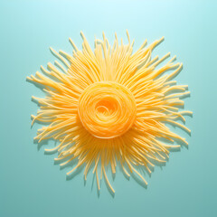 Creative Flat Lay Pasta Made Yellow Summer Sun With Blue Sky Background