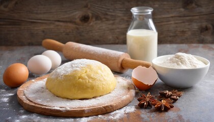 baking cake with dough recipe ingredients - obrazy, fototapety, plakaty