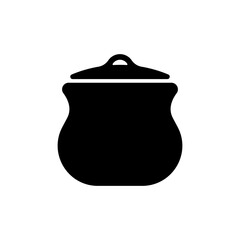Pot with lid icon. Black silhouette. Front side view. Vector simple flat graphic illustration. Isolated object on a white background. Isolate.