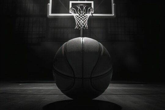 Fototapeta black and white photo of basketball center on center