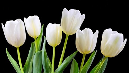white tulips flowers on isolated background with clipping path closeup for design nature
