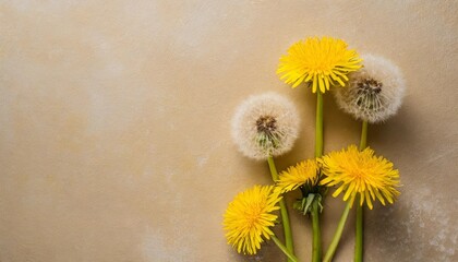 aerial dandelion on yellow beige background relaxr copy space
