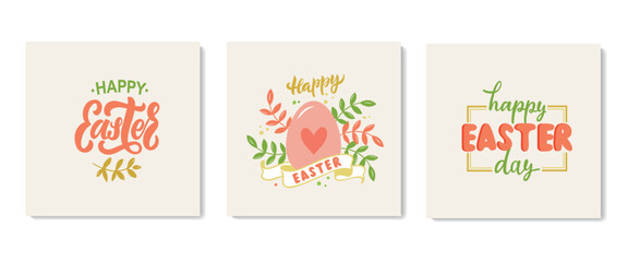 Happy Easter handwritten text. Hand lettering typography. Modern brush calligraphy. Congratulation phrases for greeting card, invitation, banner, poster. Set of hand drawn quotes, vector illustration