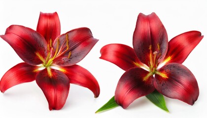 two wonderful red lilies isolated on white background including clipping path without shade