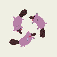 Beavers on a gray background. 