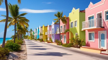 Fotobehang  Empty streets in Cap Cana village with colorful houses © Julie