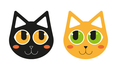 Flat vector Illustration two cats, red and black kittens