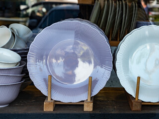 Fragment of a glassware store window in daylight