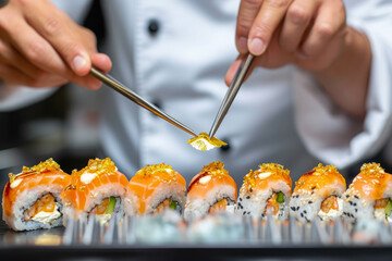 Sushi Perfection: Chef Adds Golden Touch with Precision