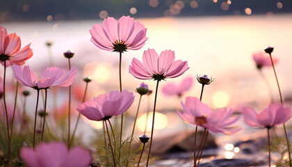 Fototapeta premium Vibrant pink and purple flowers blossom in the meadow generated by AI