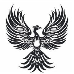 Fenix / Phoenix Tribal Vector Monochrome Silhouette Illustration Isolated on White Background - Tattoo - Clipart - Logo - Graphic Design Element