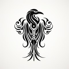 Elegant Bird Tribal Vector Monochrome Silhouette Illustration Isolated on White Background - Tattoo - Clipart - Logo - Graphic Design Element