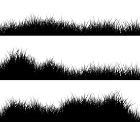 Fototapeta premium Set of meadow silhouette banners. Collection of realistic grass borders.