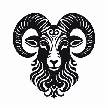 Ram / Sheep Tribal Vector Monochrome Silhouette Illustration Isolated on White Background - Tattoo - Clipart - Logo - Graphic Design Element