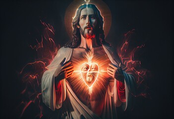 Sacred Heart of God Jesus of Divine Mercy. Generative AI - obrazy, fototapety, plakaty