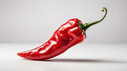 Foto op Canvas a red hot chili pepper isolated on a white background. Ensure sharp focus and vibrant color to accentuate the pepper's fiery appearance against the clean backdrop © Izhar