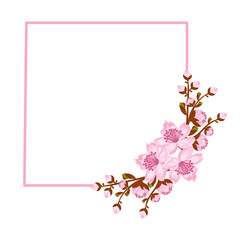 Square frame with arrangement of twigs sakura or cherry blossom. Design for invitation or greeting cards