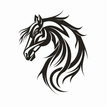 Horse / Stallion Tribal Vector Monochrome Silhouette Illustration Isolated on White Background - Tattoo - Clipart - Logo - Graphic Design Element