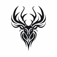 Stag / Deer Tribal Vector Monochrome Silhouette Illustration Isolated on White Background - Tattoo - Clipart - Logo - Graphic Design Element