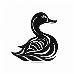 Duck Tribal Vector Monochrome Silhouette Illustration Isolated on White Background - Tattoo - Clipart - Logo - Graphic Design Element