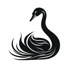 Swan Tribal Vector Monochrome Silhouette Illustration Isolated on White Background - Tattoo - Clipart - Logo - Graphic Design Element