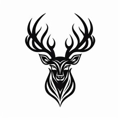 Deer / Stag Tribal Vector Monochrome Silhouette Illustration Isolated on White Background - Tattoo - Clipart - Logo - Graphic Design Element