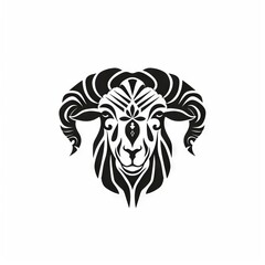 Sheep / Ram Tribal Vector Monochrome Silhouette Illustration Isolated on White Background - Tattoo - Clipart - Logo - Graphic Design Element