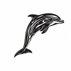 Dolphin Tribal Vector Monochrome Silhouette Illustration Isolated on White Background - Tattoo - Clipart - Logo - Graphic Design Element