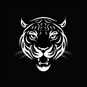 Panther / Jaguar Tribal Vector Monochrome Silhouette Illustration Isolated on Black Background - Tattoo - Clipart - Logo - Graphic Design Element