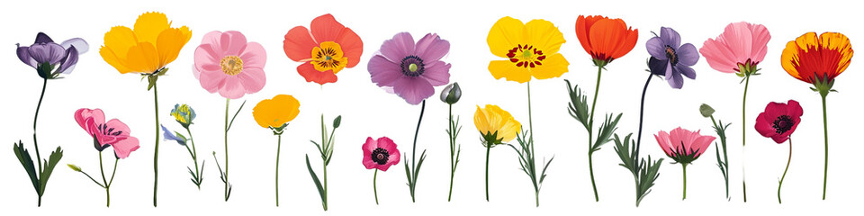Colorful flowers isolated on transparent background, cute floral arrangement PNG