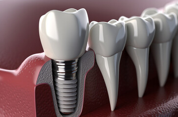 Anatomy of healthy teeth and tooth dental implant in human jaw. Marketing for Dentists