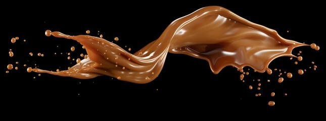 Caramel splash milk sauce chocolate liquid background cream explosion png toffee food falling. Splash caramel candy 3D isolated nougat milk wave swirl fly design syrup condensed black dark white drop - obrazy, fototapety, plakaty