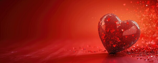 A dazzling red heart glistens with love and splashes of glitter, symbolizing the joy and passion of valentine's day amidst a beautiful backdrop.