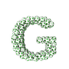 3d symbol made from green soccer balls. letter g