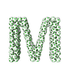 3d symbol made from green soccer balls. letter m