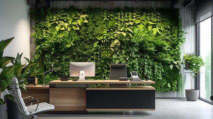 Modern office interior design: A modern office with green walls and contemporary furniture