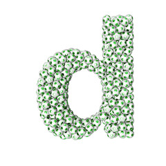 3d symbol made from green soccer balls. letter d
