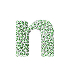 3d symbol made from green soccer balls. letter n